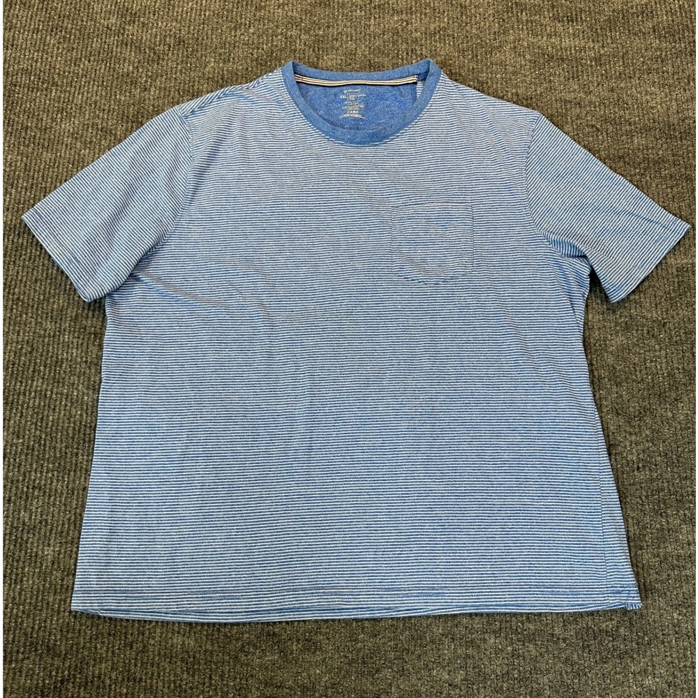 Member's Mark Everyday Soft Wash Tee XXL Blue Stripe Cotton Blend Pocket T-Shirt